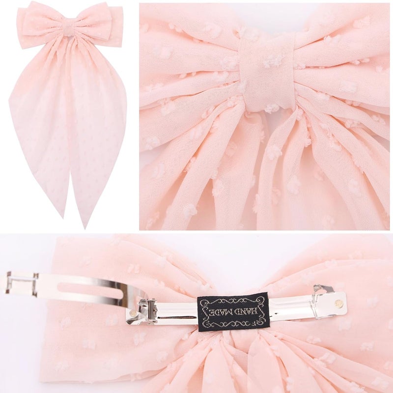 MRJ 4Pcs Chiffon Hair Bows for Women Big French Bows Hair Clips for Girls Hair Accessories Barrettes Metal Clips Bowknot Aesthetic - Image 3
